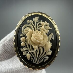 vintage Rasin cameo brooch featuring a floral design 1970's# 850